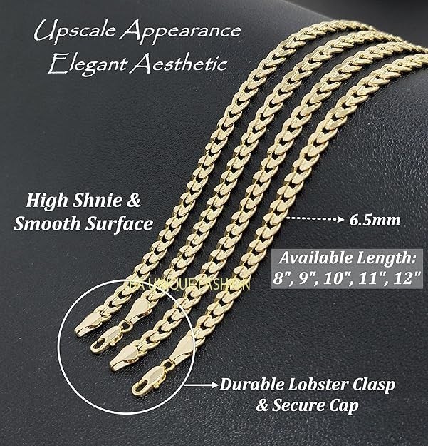 Gold Electroplated Women’s Anklet, 9-12 Inch, Figaro, Cuban, Mariner, Herringbon
