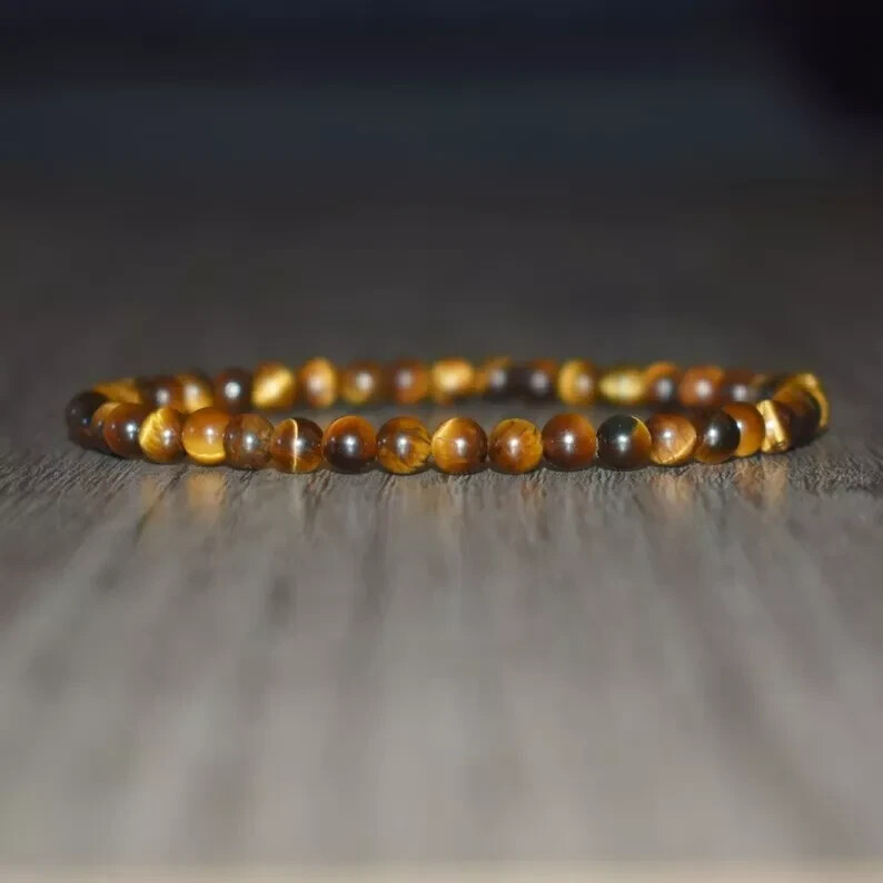4MM Genuine Tiger’s Eye Gemstone Beads Healing Protection Women Men Bracelet