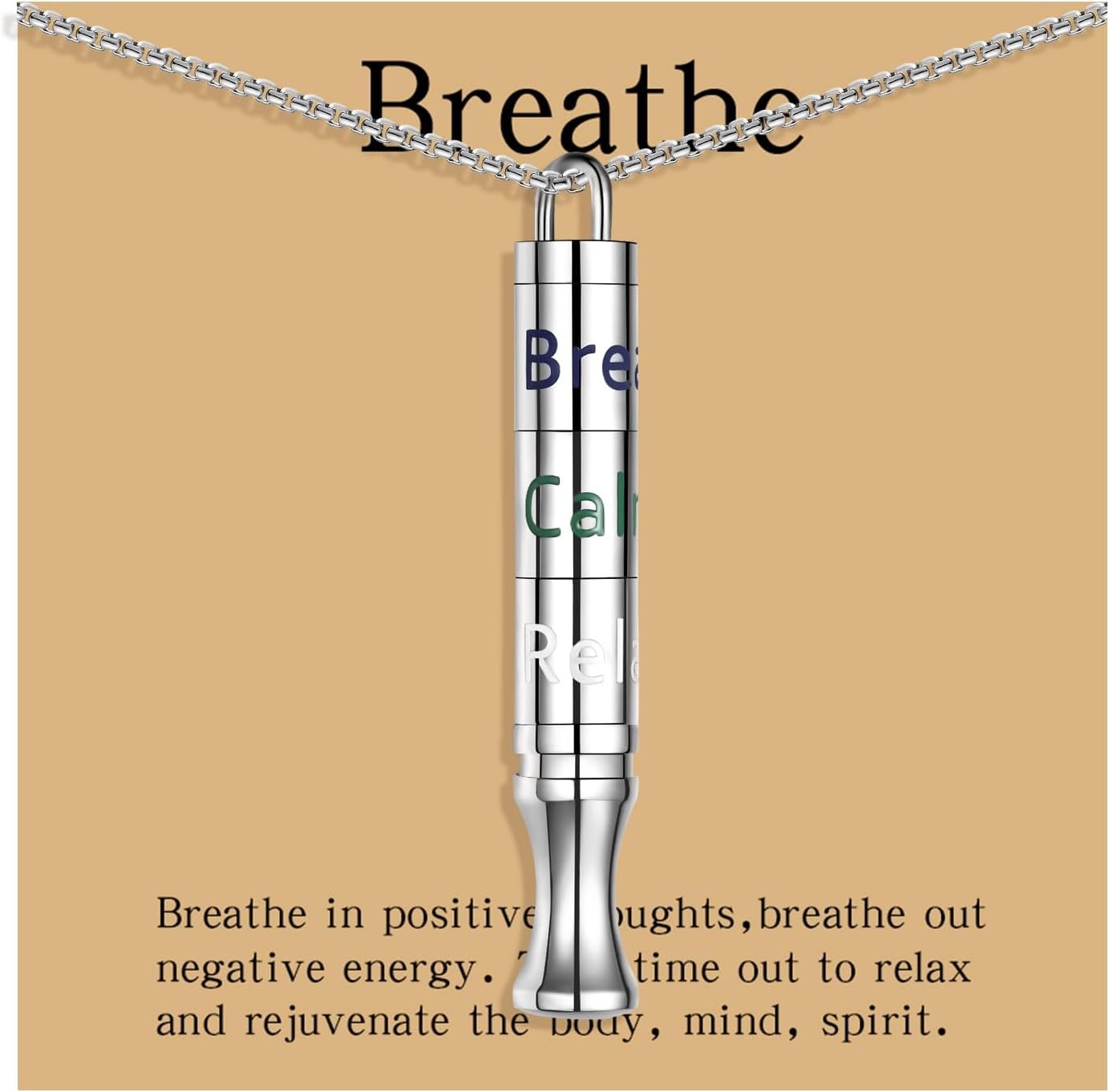 Fidget Necklace with Spinning Calm, Breathe, Relax Charms – Sensory Anxiety Reli