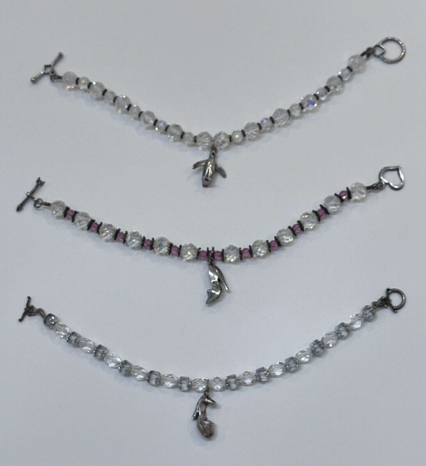Handcrafted Glass Crystal Bracelets W/ Sterling 925 Dangle Charm Heels Penguin