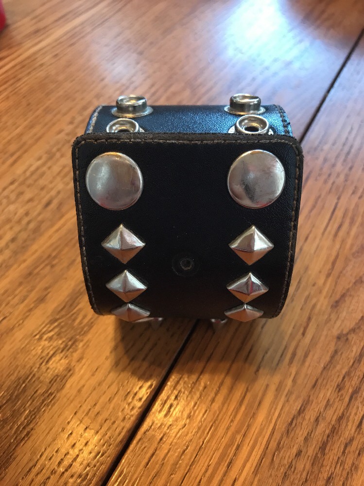 FUNK PLUS Spikes Metal Studs Black Leather Wristband Cuff Bracelet Ships N 24h