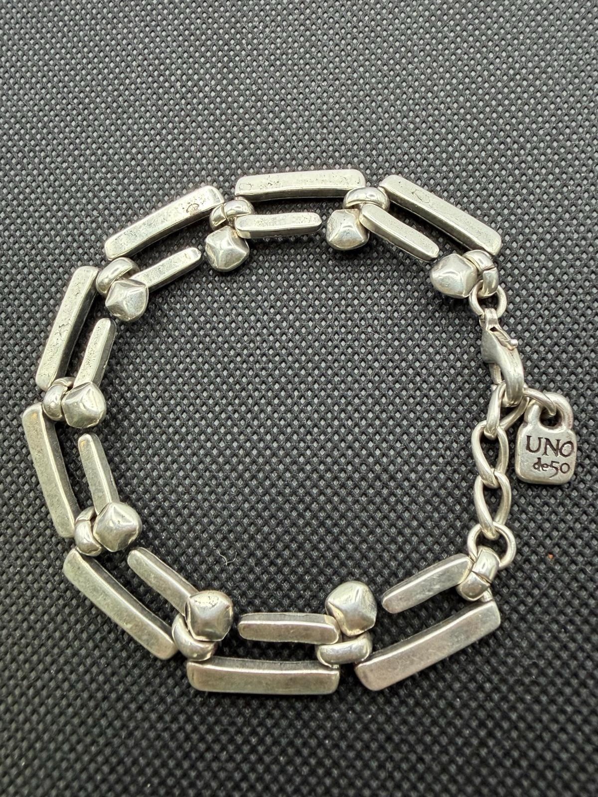 Uno de 50 ROOTS Silver Plated Bracelet Square Links Chain Medium