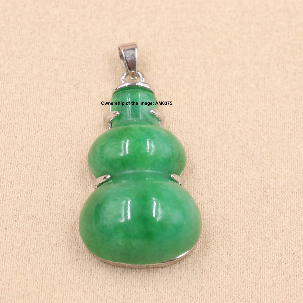 NEW White Alloy Heating Jade Pendant For Women Men Green Jade Gourd Pendant