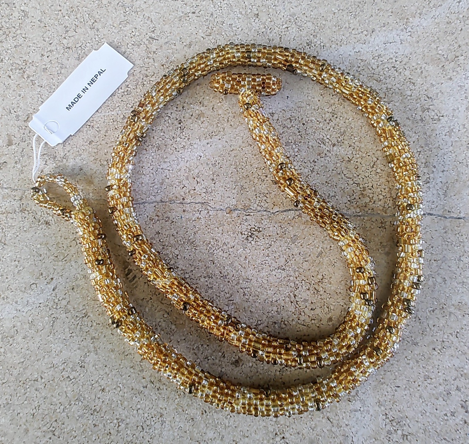 Andrew Stone Nepal Gold Glass Bead Rope 20″ Necklace