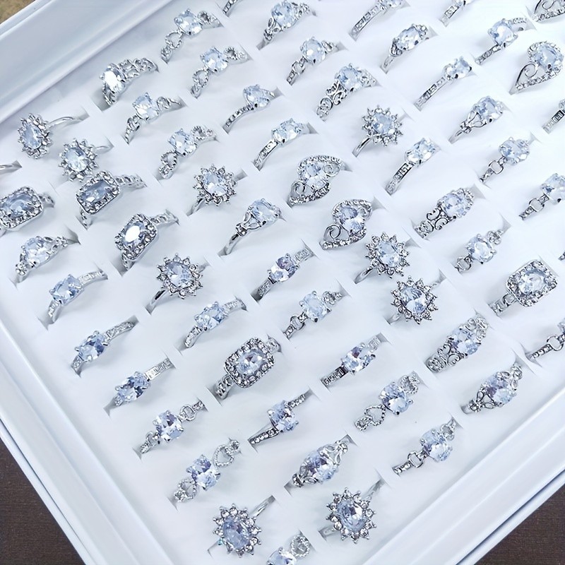 10/25/50Pcs Silver Clear Zircon Crystal Ring Fashion Jewelry Gifts for Women