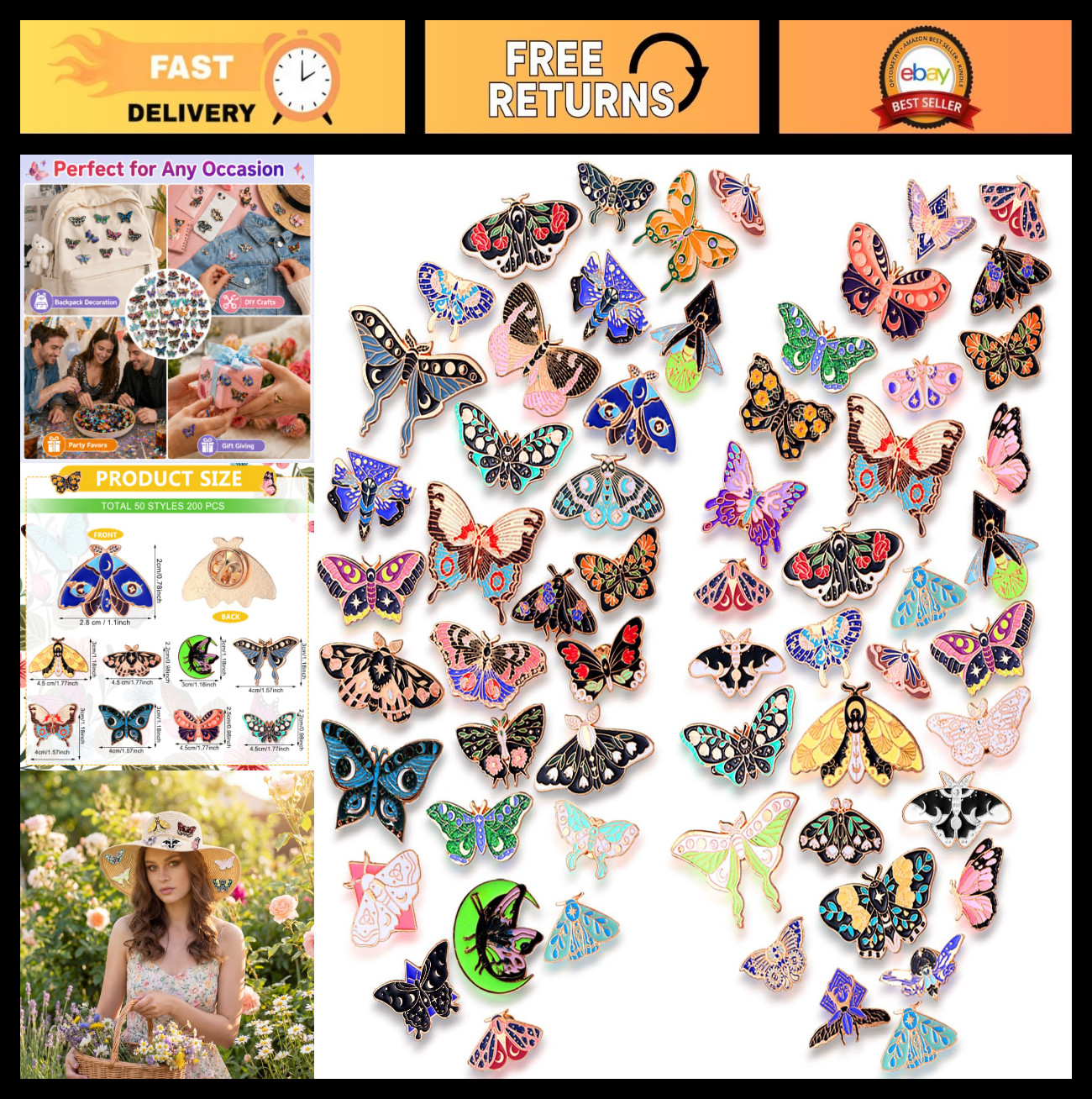 100 Pcs Enamel Pins Set – Cute Brooches for Backpack, Clothes, Gifts for Women,