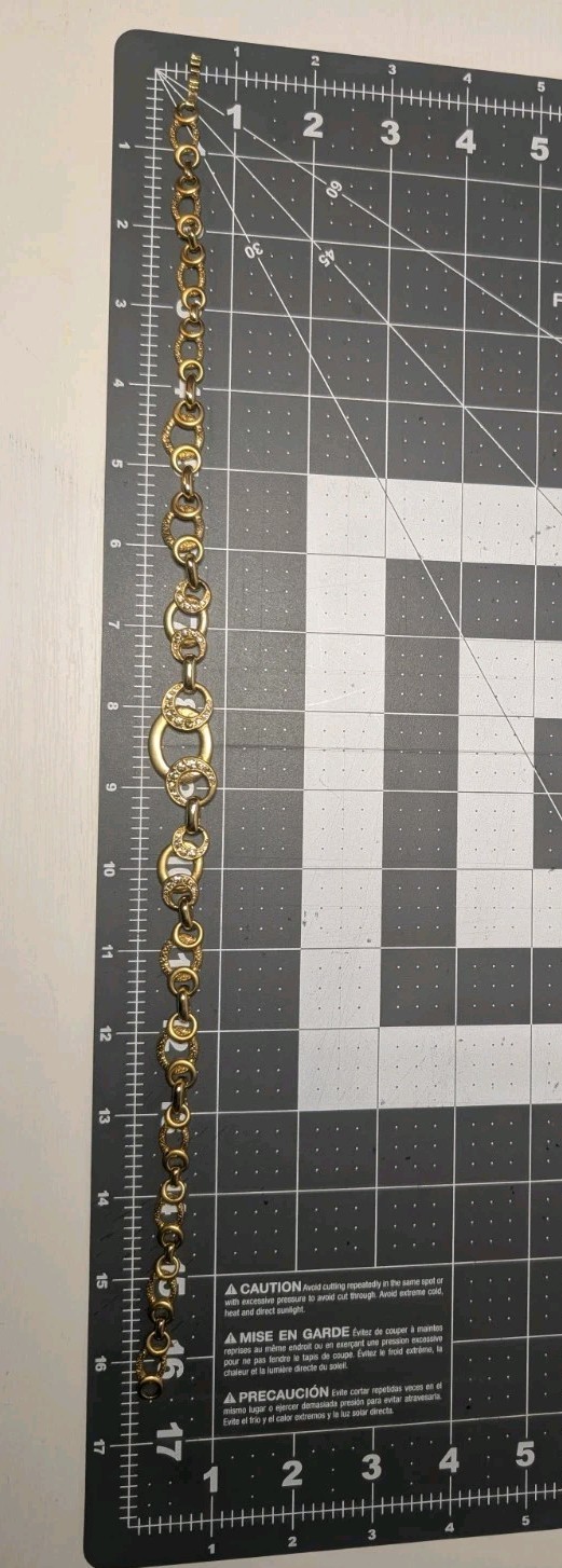 VTG Gold Tone Oval Link Statement Necklace Pavé Rhinestones Fold over Clasp