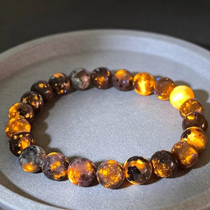 2PCS Natural 8mm Yooperlite Stone Bracelet UV Reactive Flame Gemstone Healing