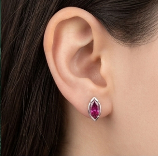 2ct Marquise Cut Simulated Pink Sapphire Tiny Stud Earrings14K White Gold Plated