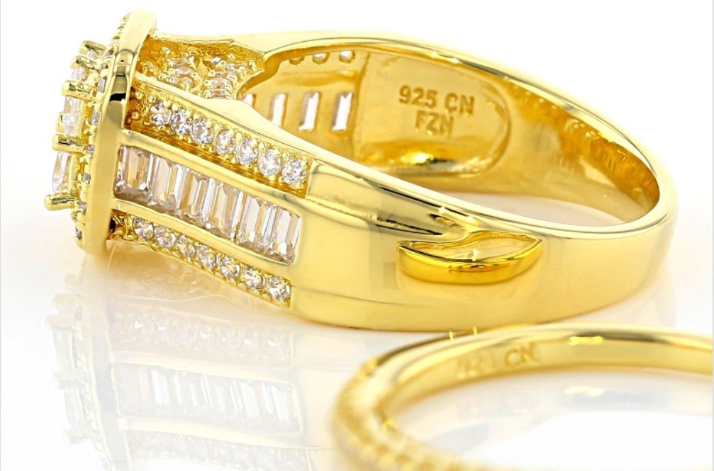 FZN Diamond Simulant 1.95ct 18k Yellow Gold Over Sterling Silver Ring Size 10