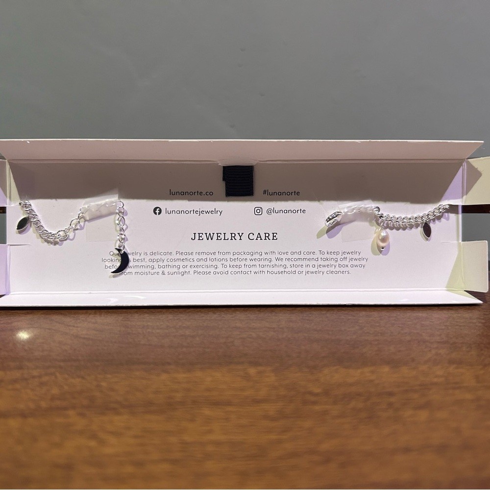 LUNA NORTE Silver Anklet With Cultured Pearl Charms NWTS