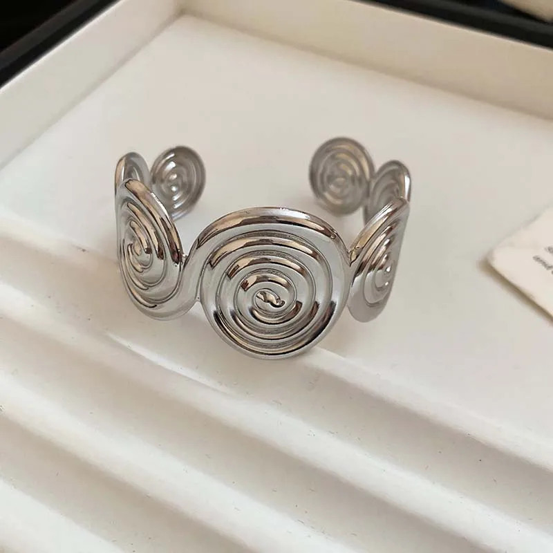 Punk Silver Geometric Spiral Bracelet Vintage Metal Open Adjustable Cuff Bangle
