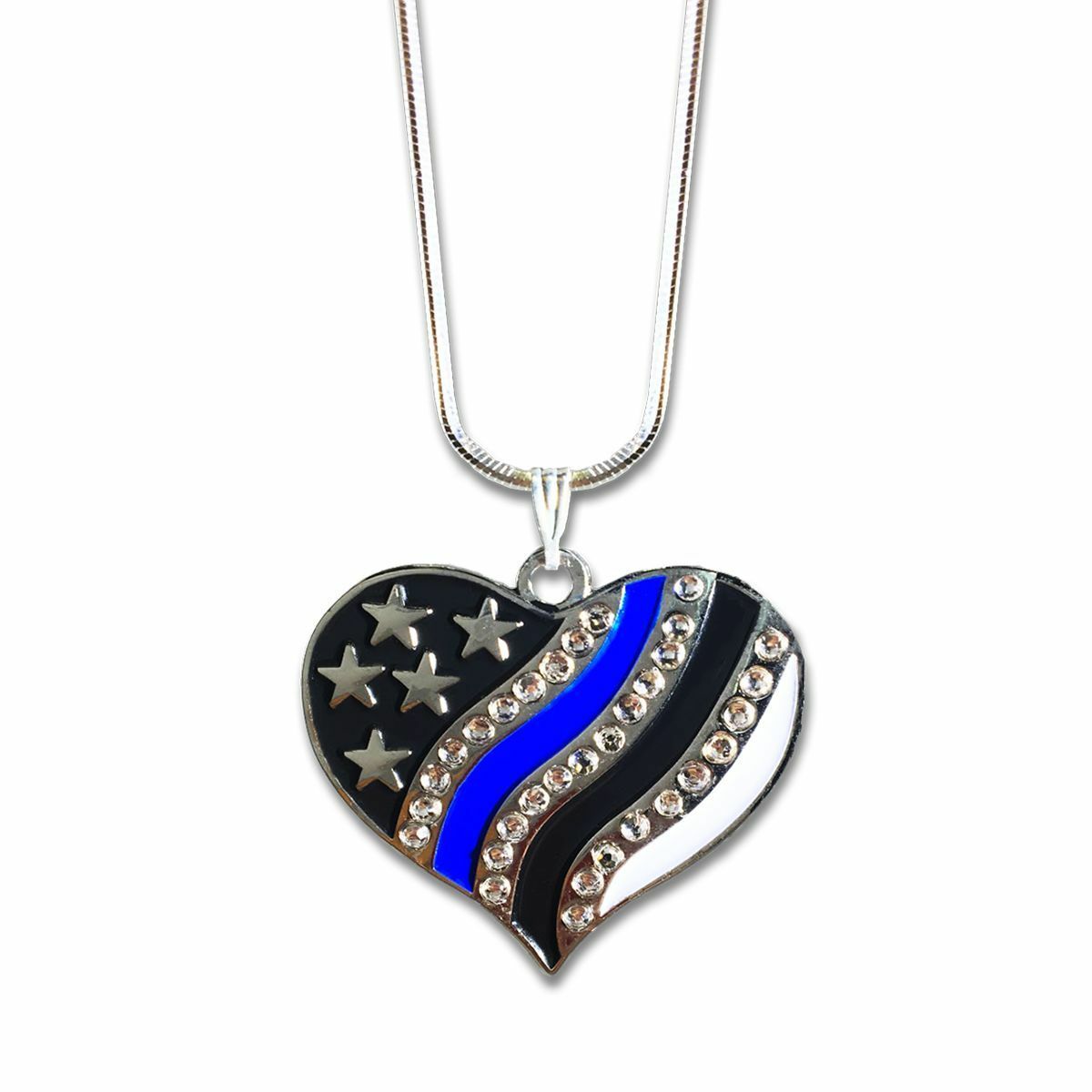 Thin Blue Line Heart Necklace Police Back the Blue