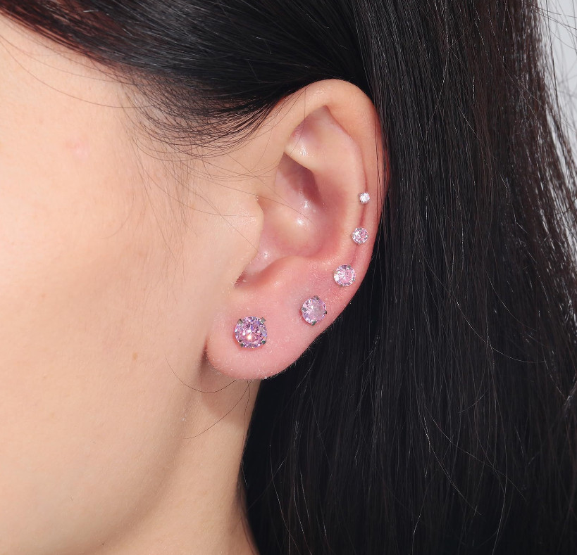 PAIR Prong Set CZ Stud Earrings with Gem Centered Screw Back Surgical Steel PE30