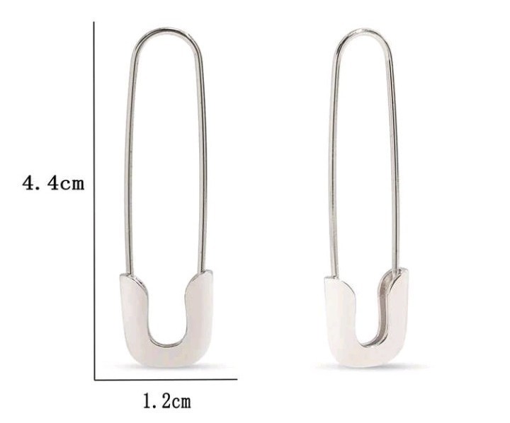 Silver Tone Safety Pin Shape Dangle Drop Earrings Hook Back 4.4cm 1.2cm