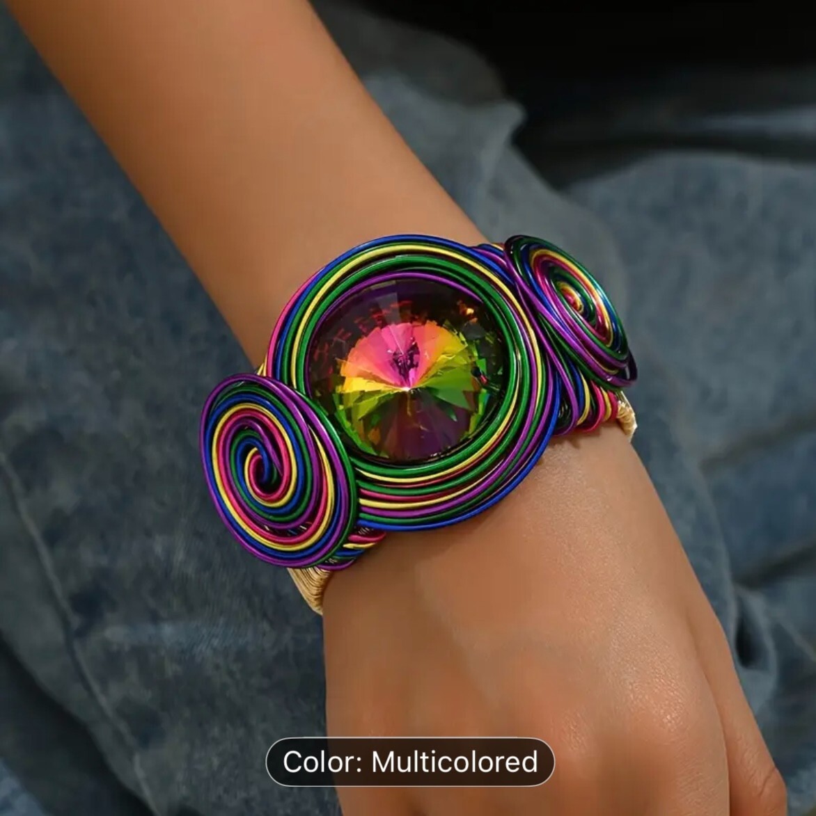 1 Pc Adjustable Bohemian Bangle Bracelet Aluminum Alloy, Wire-Wrapped, Artificia