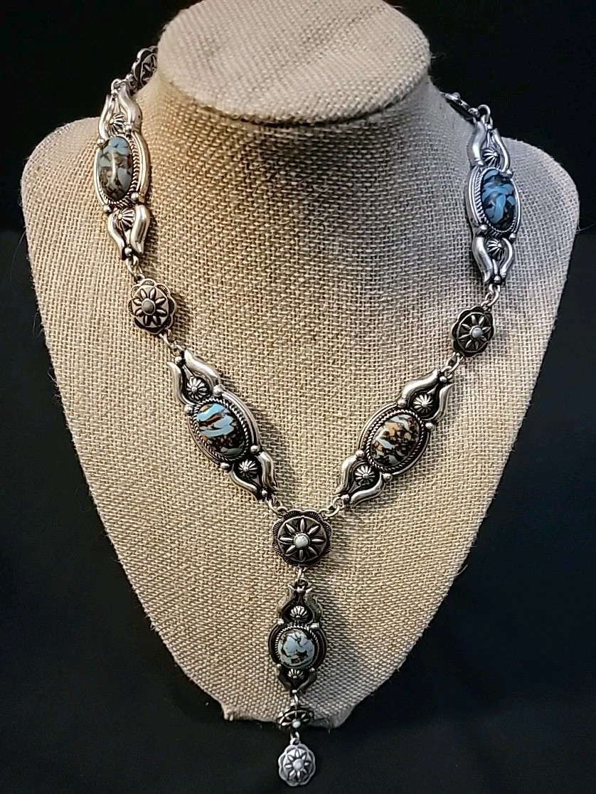 Turquoise Western style necklace Costume Jewelry Turquoise/silver V Neck Long