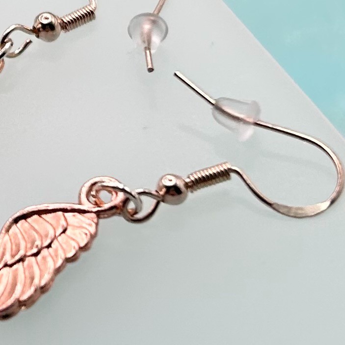 Mini Angel Wing Pendant Hook Earrings (Rose Gold) New Handmade Original Design