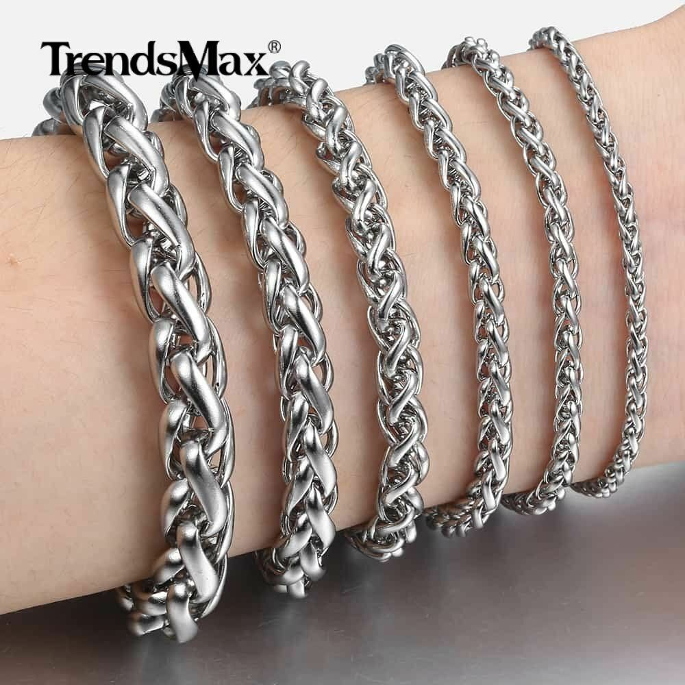Stainless Steel Wheat Link Bracelets Hip Hop Men’s Punk Bracelet Women’s Jewelry