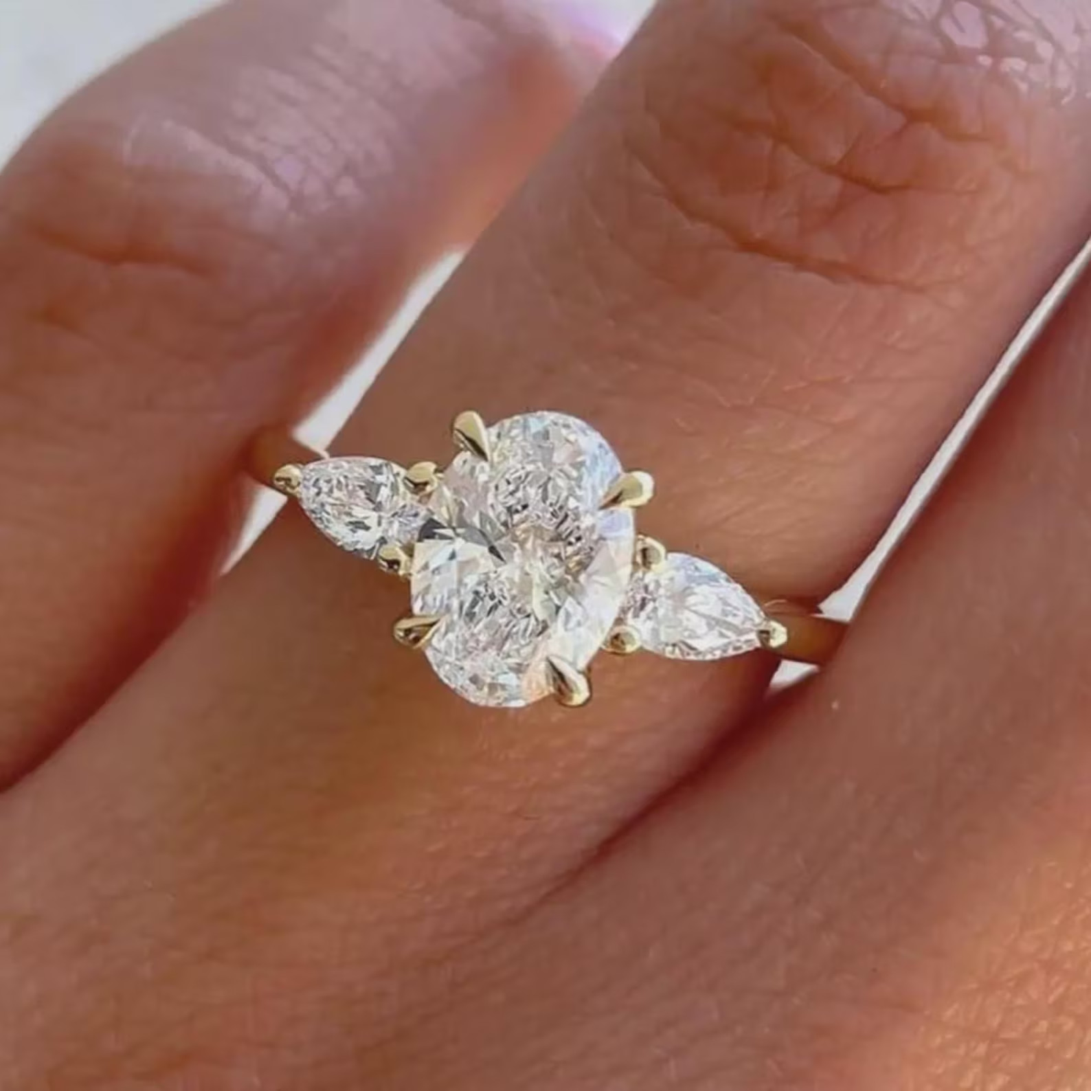 2CT Oval Pear Three Stone Ring Moissanite Diamond Engagement Ring, Proposal Ring