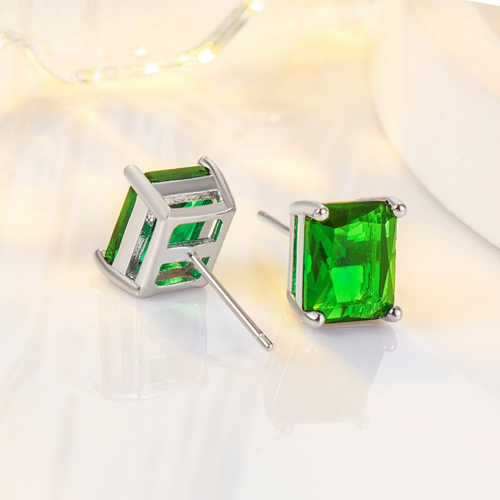 Men Women 925 Silver Post Square Rectangle Cubic Zirconia Stud Earrings PE23