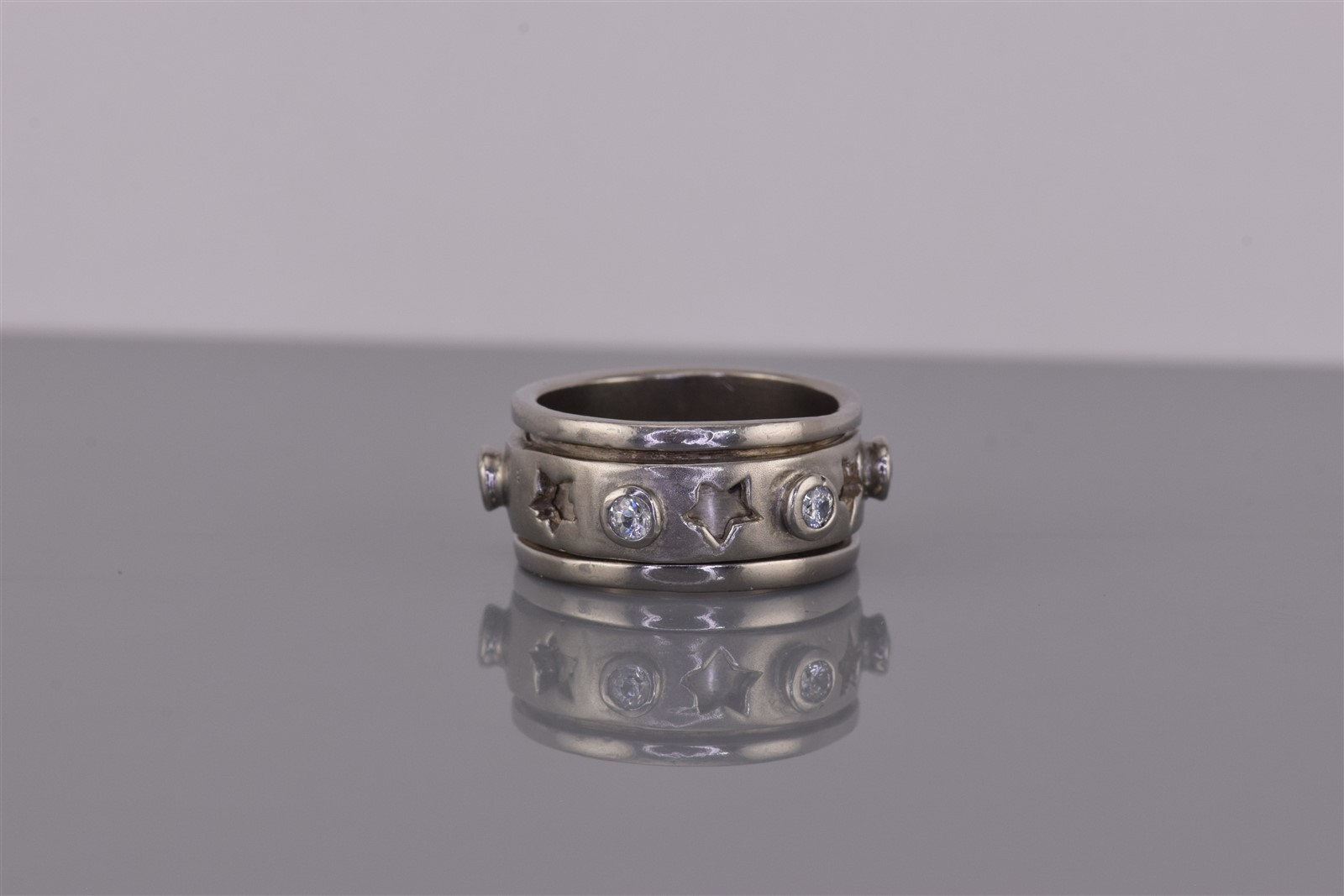 Sterling Silver Celestial Stars Cubic Zirconia Spinner Band Ring 8g 925 Sz: 6