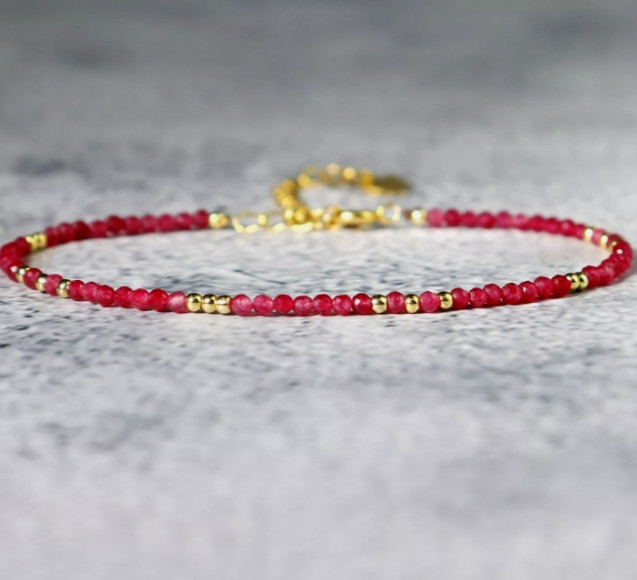2025 NEW! Ruby 2MM Beaded New Gemstone Crystal Women Bracelet Gift for Mother