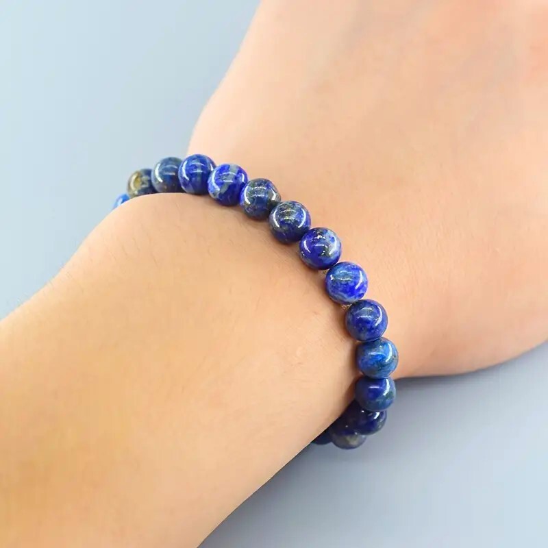 Handmade Natural Lapis Lazuli Elastic Stretch Bracelet – 8mm Round Gemstone Bead