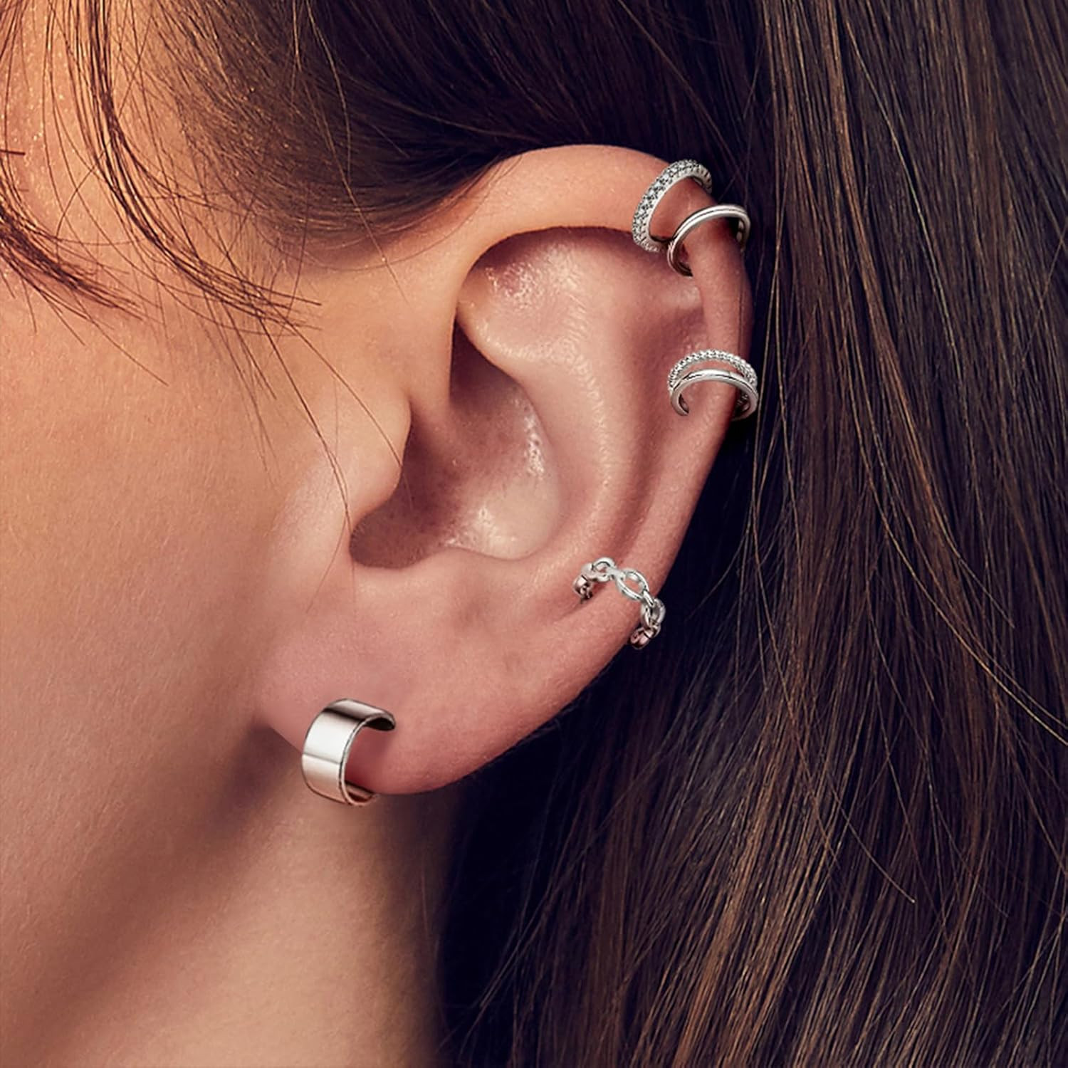 16PCS Ear Cuffs Non Piercing Silver Clip On Cartilage Set