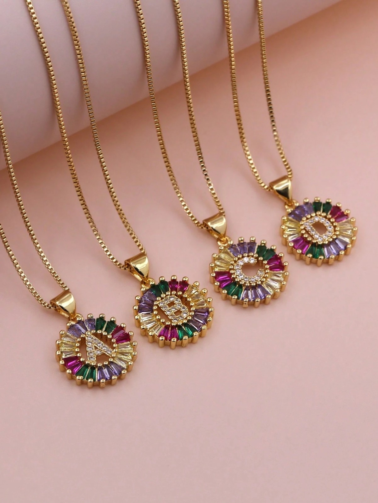 Gold Plated Rainbow CZ Initial Letter Necklace Pendant Women Personalized Gift