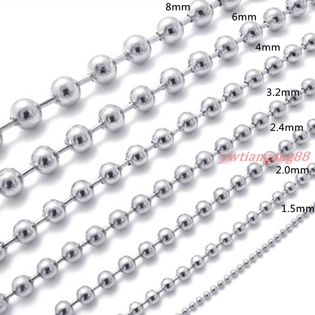 1.5mm-12mm 18-40″ Fashion Women Mens 316L Stainless Steel Ball Chain Necklace