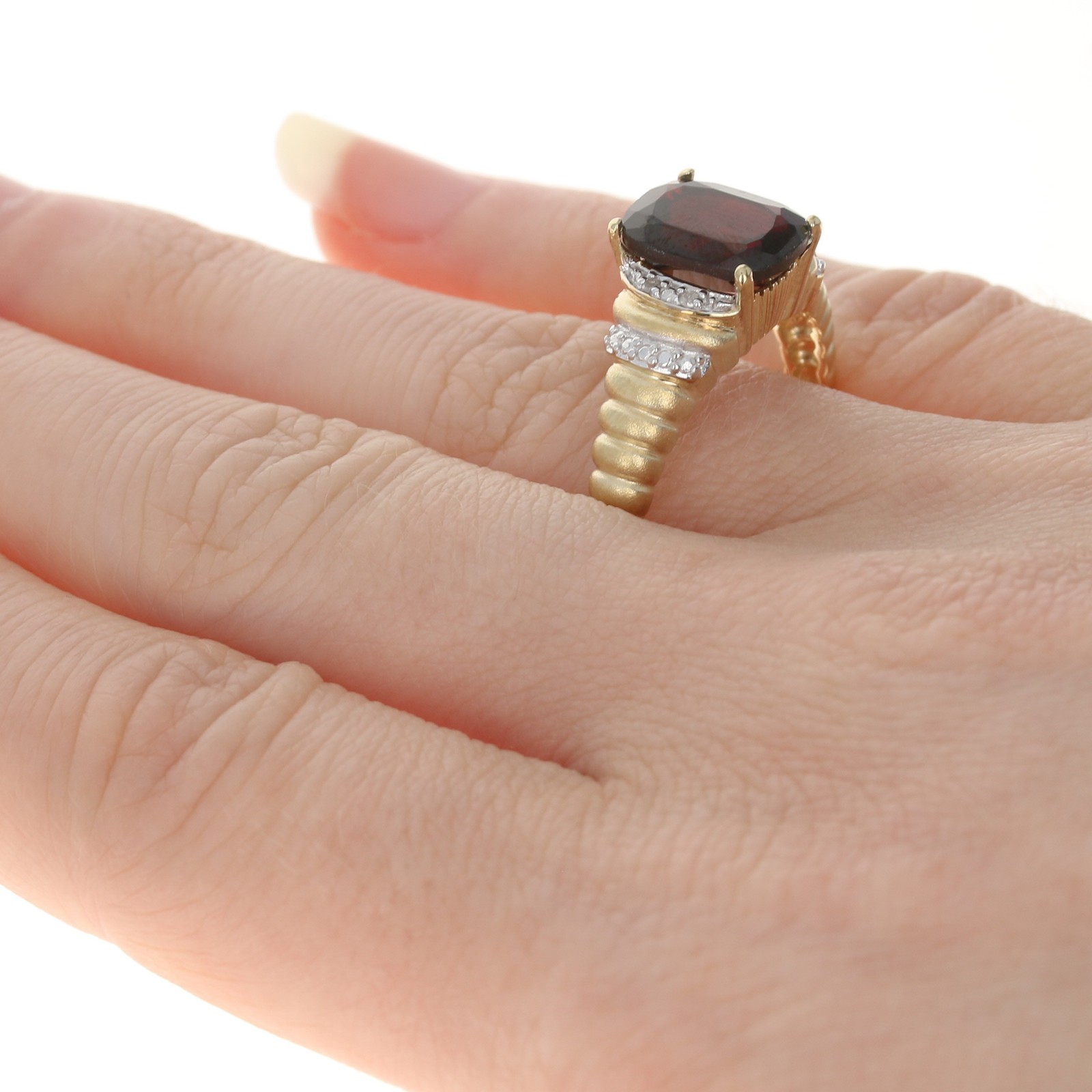 Sterling Silver Garnet & Diamond Ring – 925 Gold Plated Cushion 3.00ct Size 10