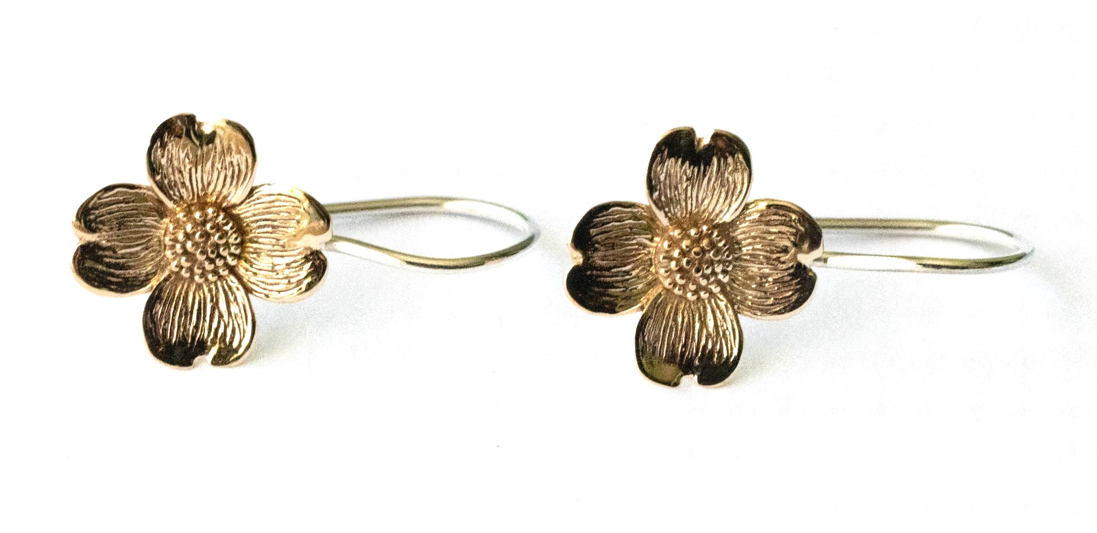 Bronze Dogwood Flower with Hook Earrings (1 pair)