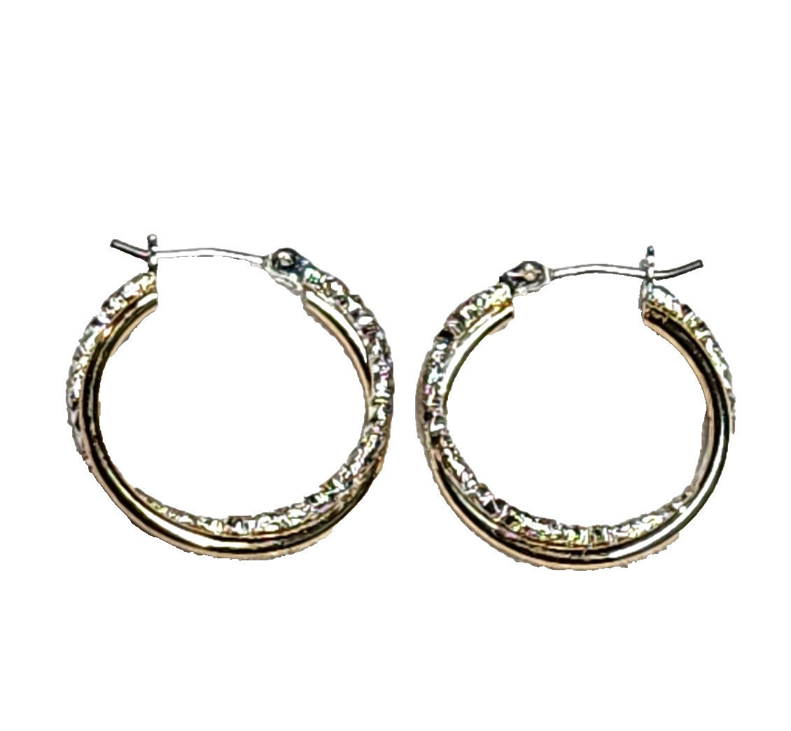 Gold & Textured Silver Tones Double Hoop Fashion Costume Retro 7/8″ English Lock