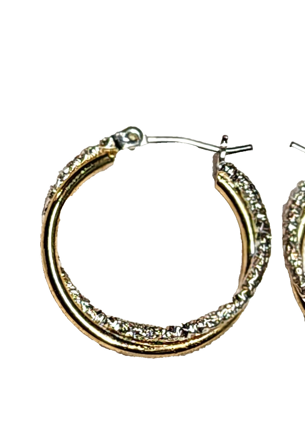 Gold & Textured Silver Tones Double Hoop Fashion Costume Retro 7/8″ English Lock