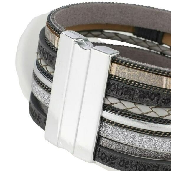 Multilayer Leather Bangle Magnetic Bracelet for Men Or Women 7.5in – Khaki