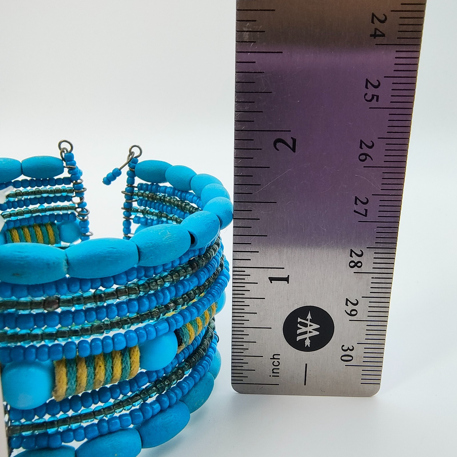 Boho Wood Bead Wire Cuff Bracelet Turquoise Color Southwestern Boho Style