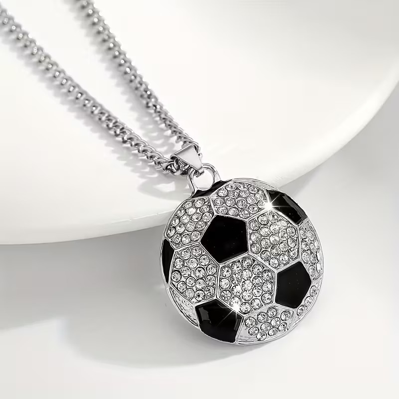 Sports Soccer Ball Football Necklace Jewelry Jeweled Silvery Pendant
