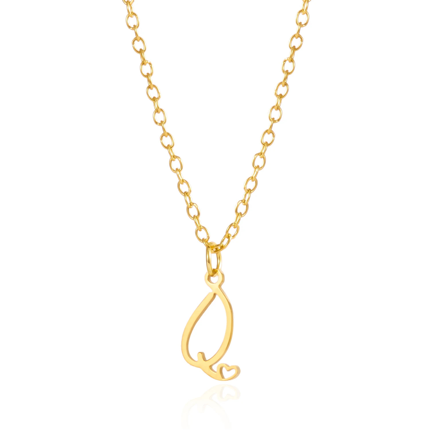 Initial Letter Pendant Necklace Stainless Steel Gold Color Women Jewelry