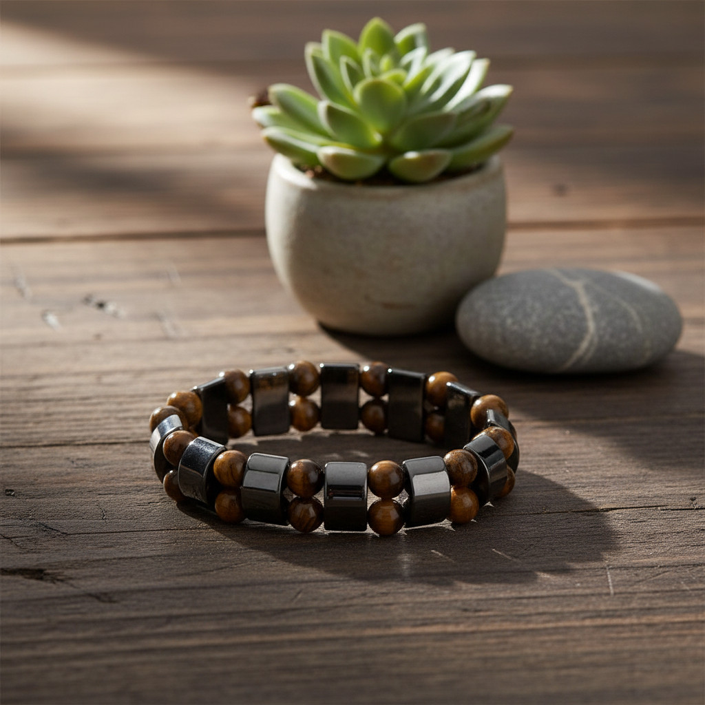 Magnetic Hematite Healing Stretchable Bracelet 2 Line Bracelet Tiger Eye
