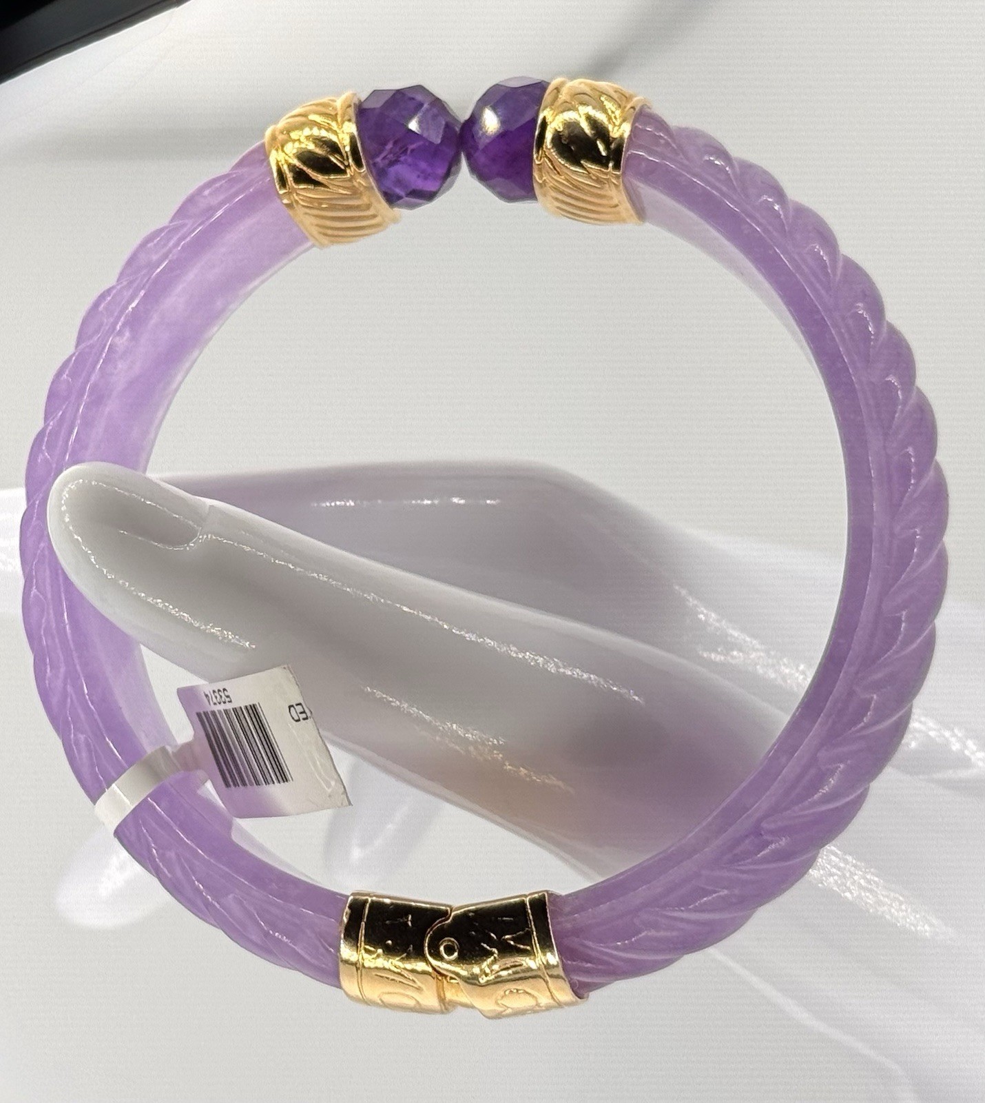 Real Carved Purple Jade Bangle with Gold Plated 925. Rare. Sold Out at $300