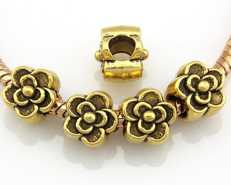 30pcs Antique Gold Tone Flower Charm Spacer Beads Fit European Bracelet J024
