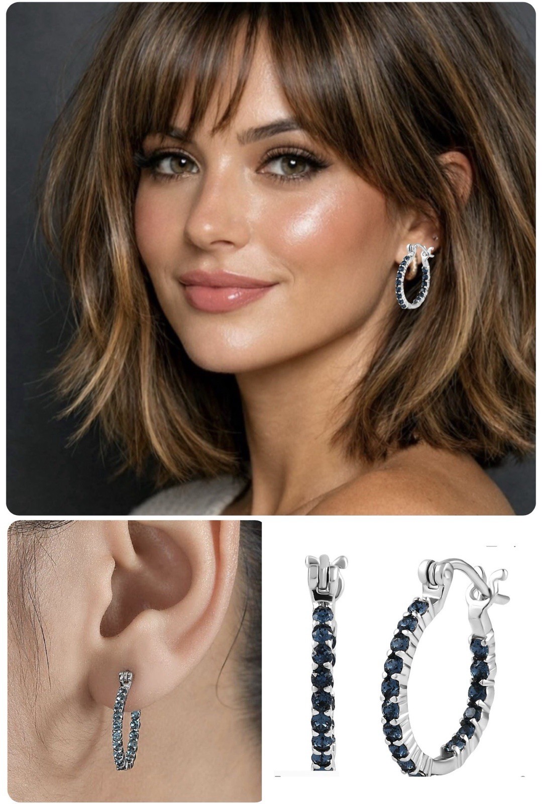 Stainless Steel And Swarovski Montana Blue Crystal Hoops NWT Everyday Wear