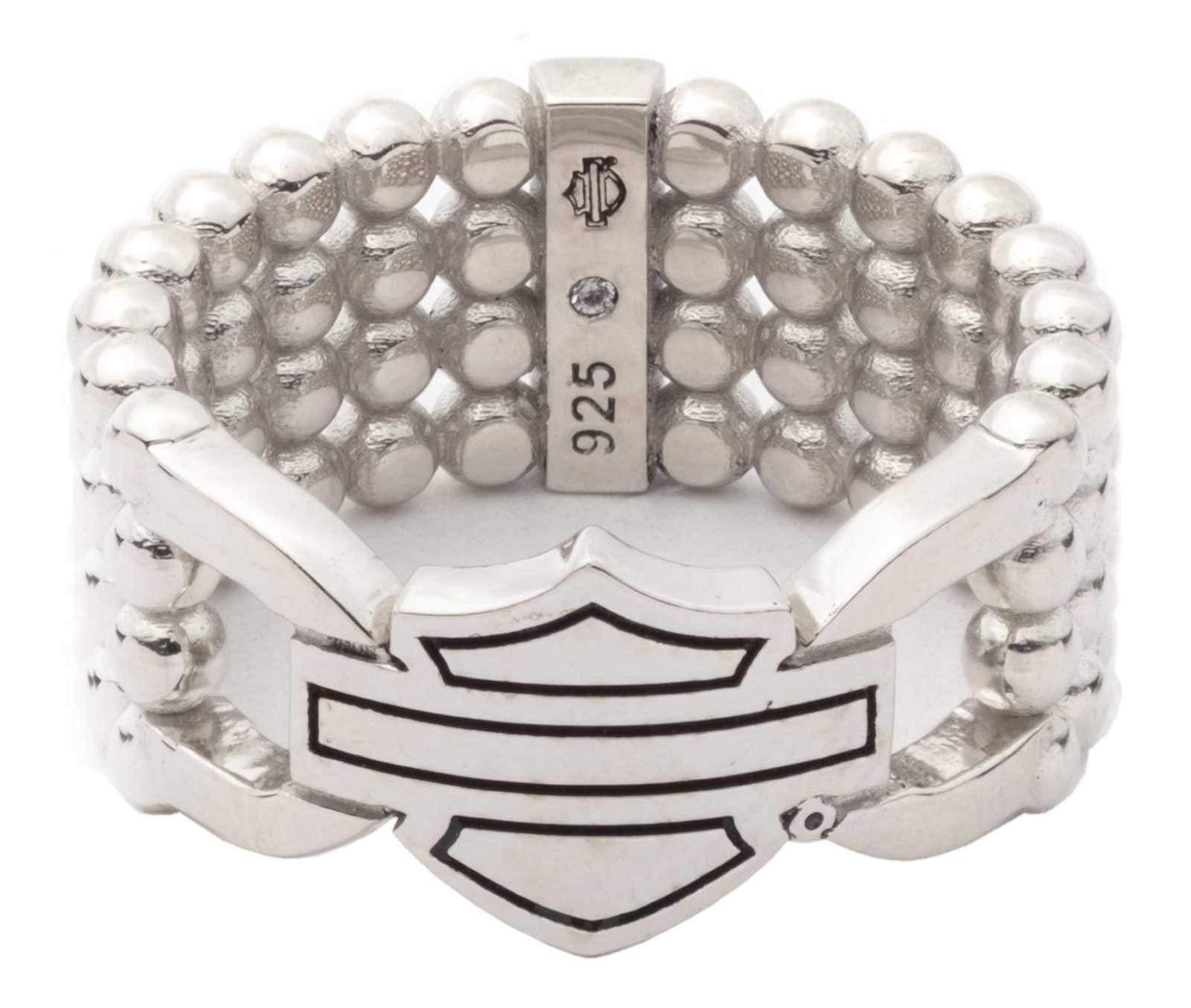 Harley-Davidson Women’s Bar & Shield Round Stack Beaded Texture Ring, Silver