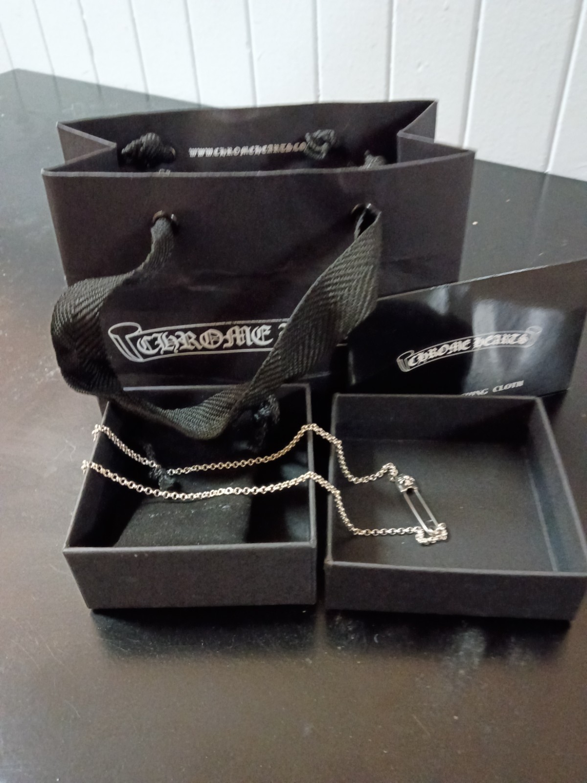 Chrome Hearts Signed 925 Sterling Silver Safety Pin Charm Cable Chain Necklace