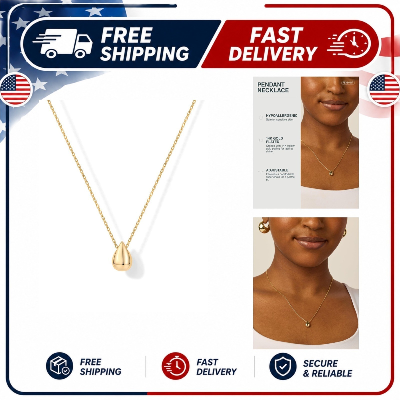 PAVOI 14K Gold Plated Teardrop Pendant Necklace 16-19 in