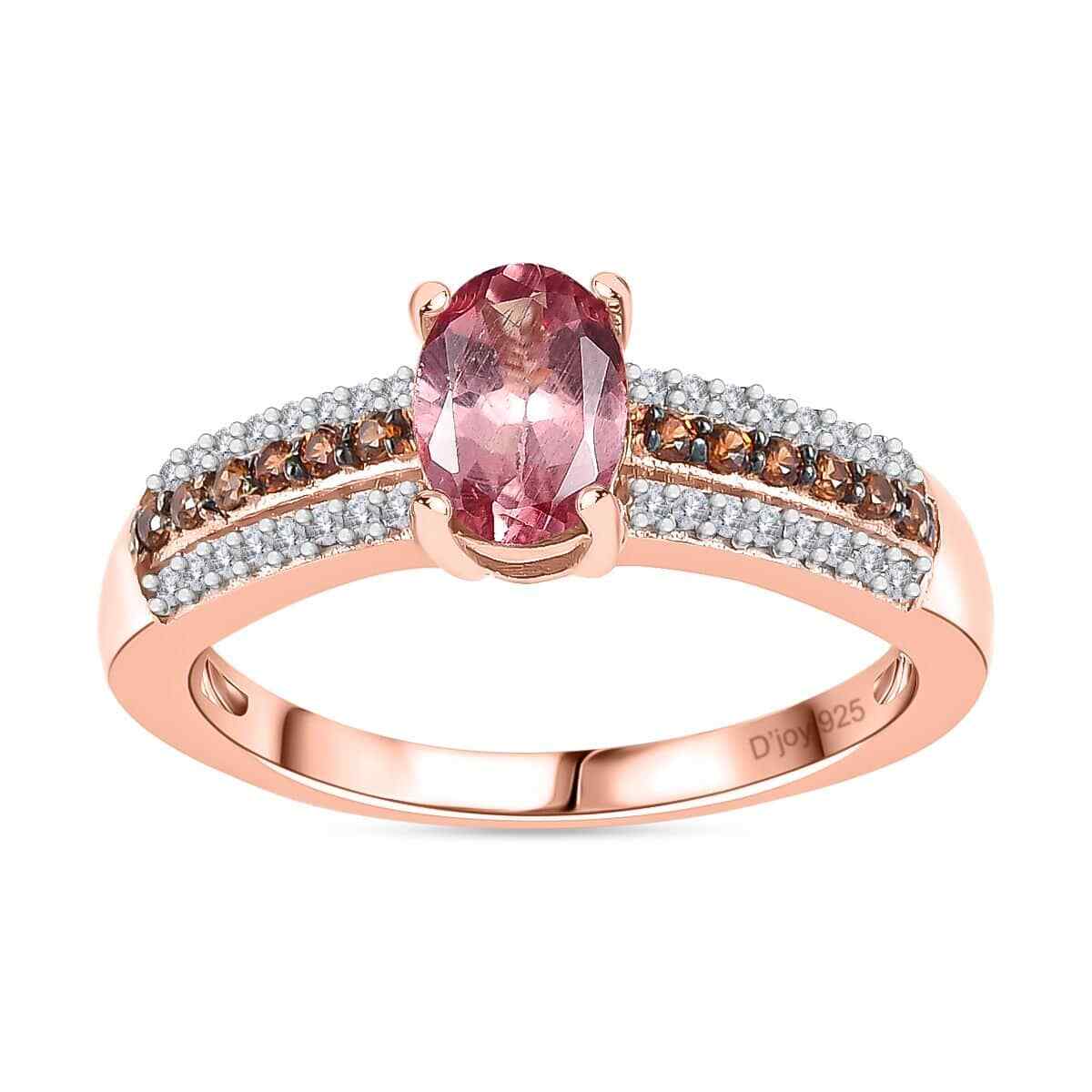 GORGEOUS! 1.10ctw Blush Apatite & Brown & White Zircon Ring Vermeil Plate Size 7