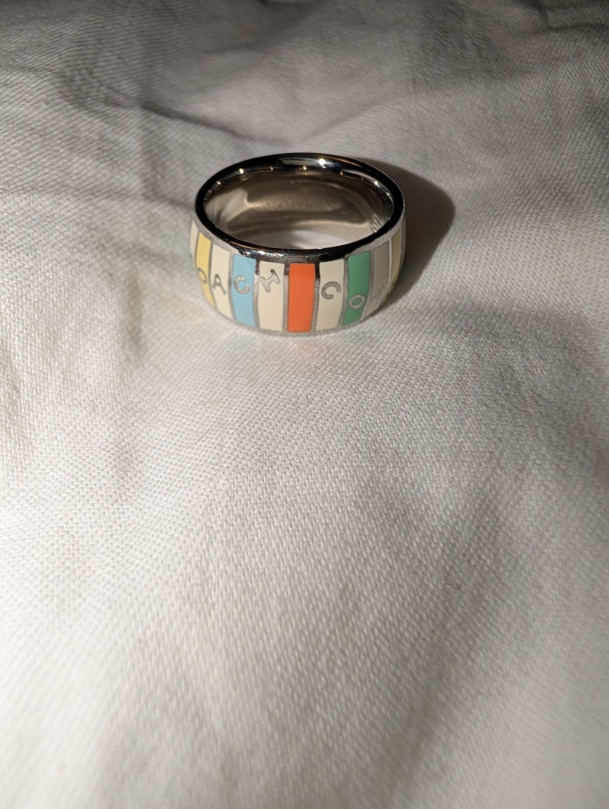 Coach Multicolor Enamel Striped Stainless Steel Band Ring Size 7 9mm