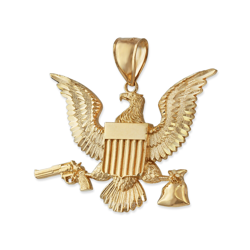 Gold Eagle Gun Money Bag Midsize DC Hip-Hop Pendant