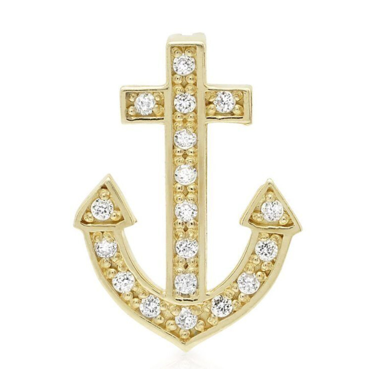 14k Yellow Gold 0.25Ct CZ Anchor Slide Pendant